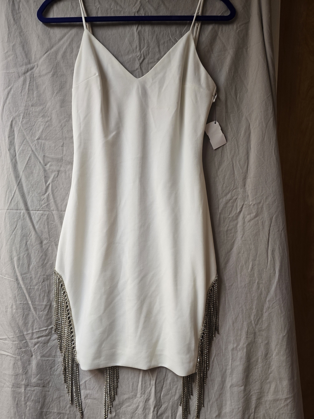AKIRA White Slip Dress with Silver Chain Fringe